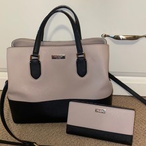 Kate spade, tan and black, two tone purse with matching wallet.